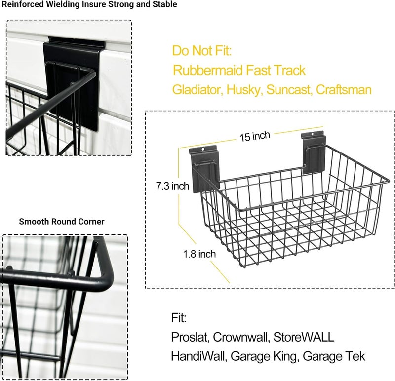 ATOOLA Slatwall Baskets 15 Inch, Large Slatwall Wire Baskets, Heavy-Duty Slat Wall Hanging Bins for Garage, Shops, Rooms, 2 Pack - Image 4